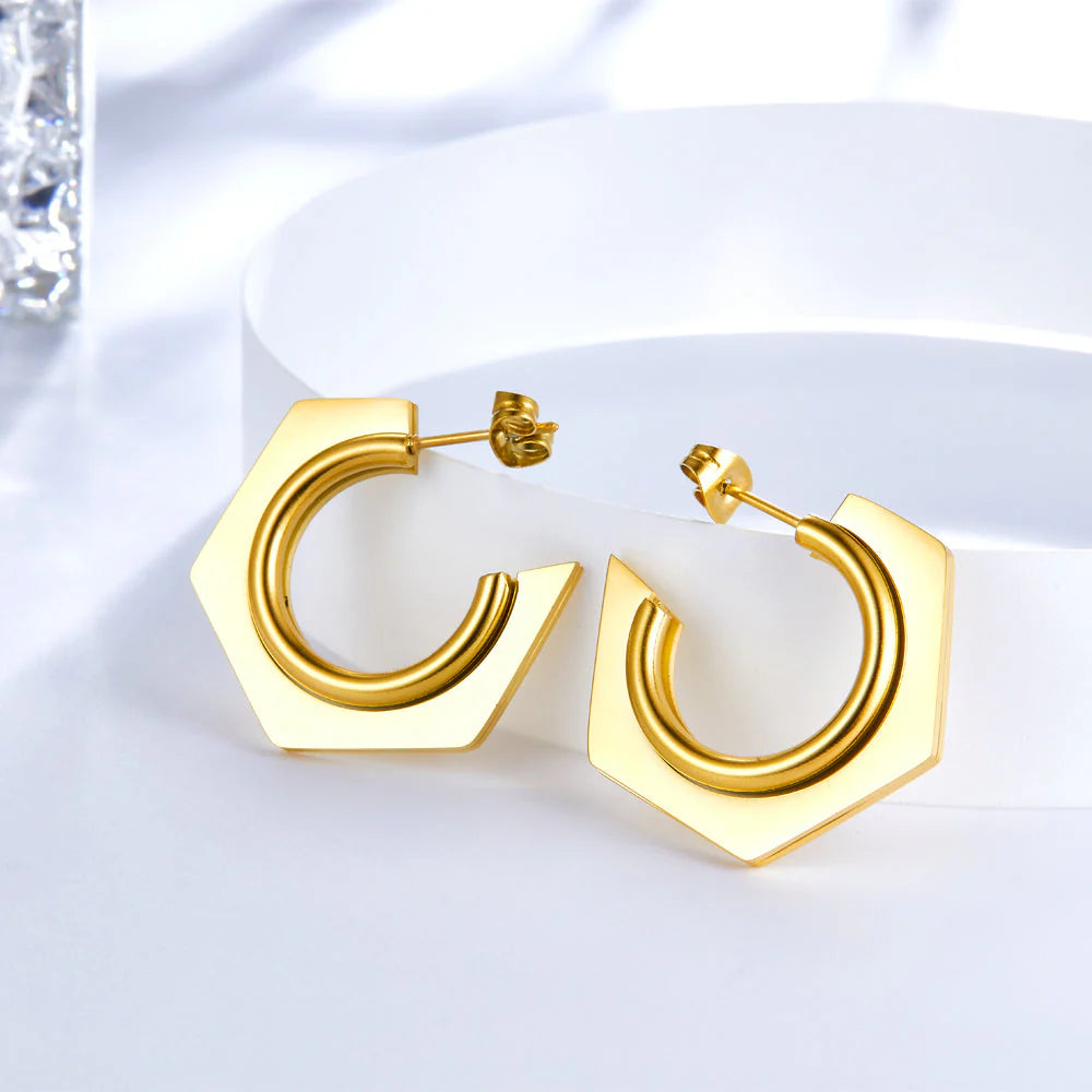 Flat Penta Hoops Earrings