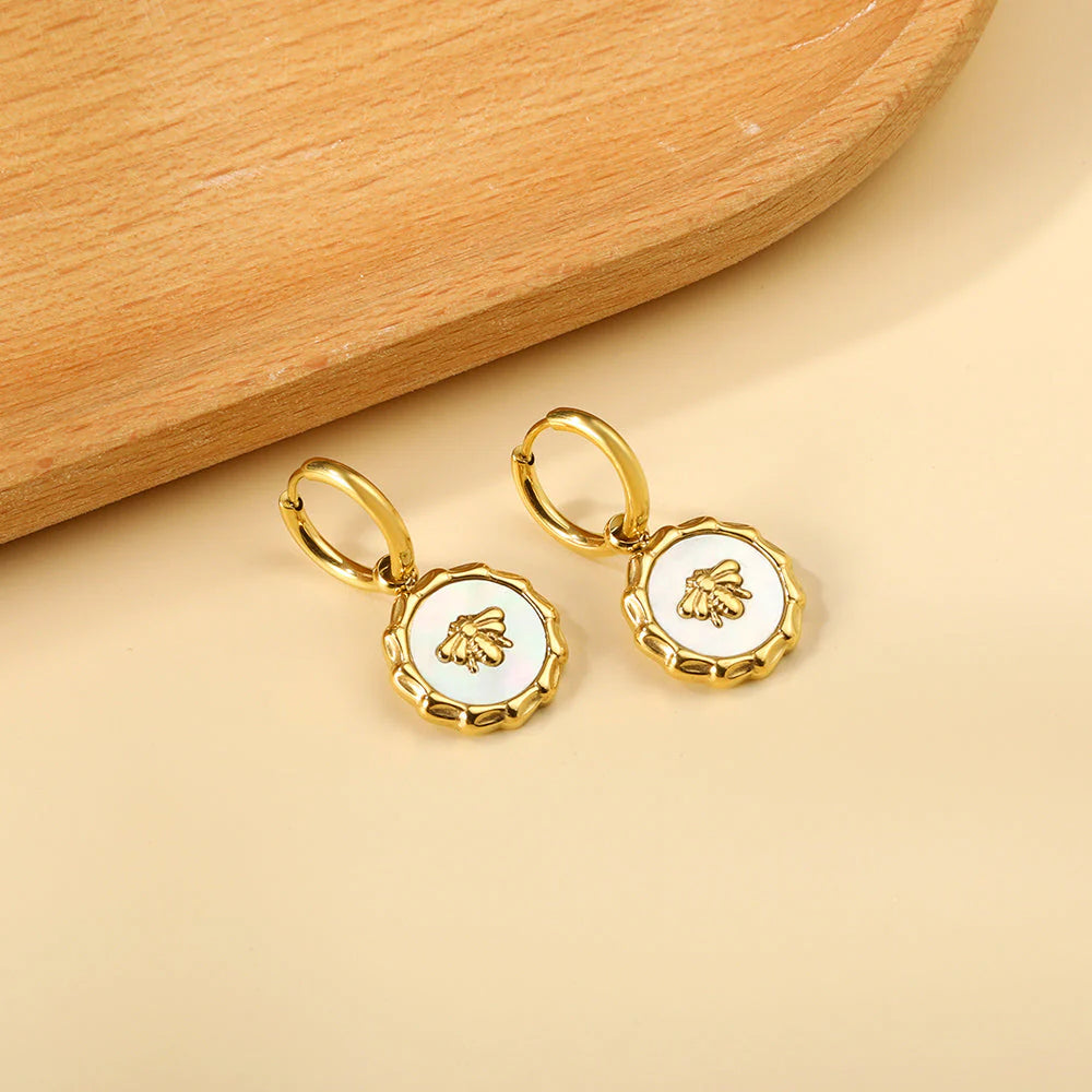 White Plated Bee Earrings