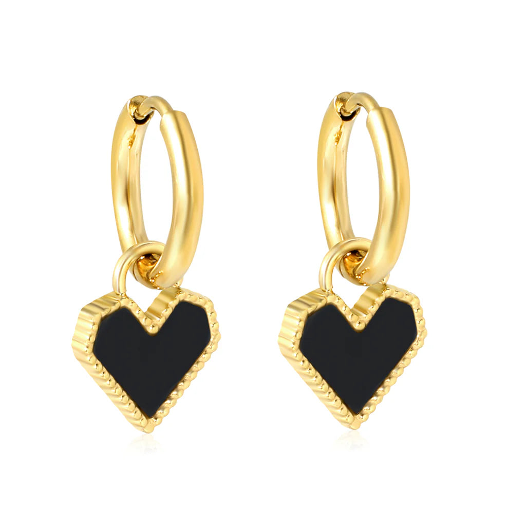 Hanging Black Heart Earrings