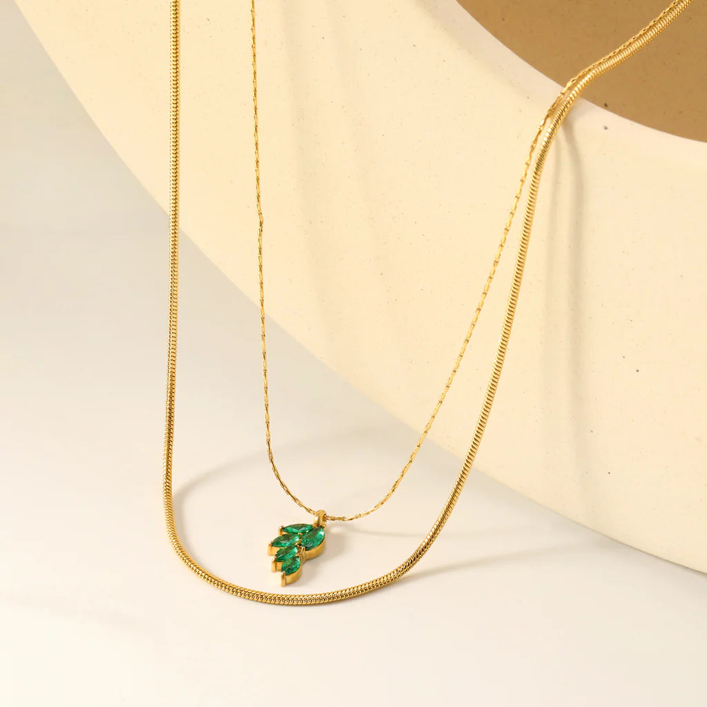 Green Peacock Feather Necklace