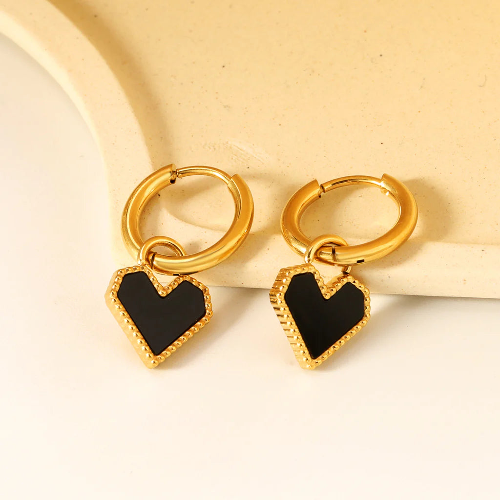 Hanging Black Heart Earrings