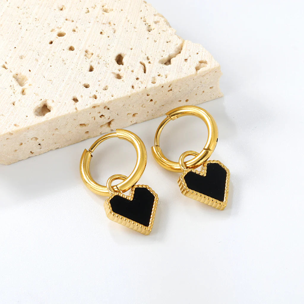 Hanging Black Heart Earrings