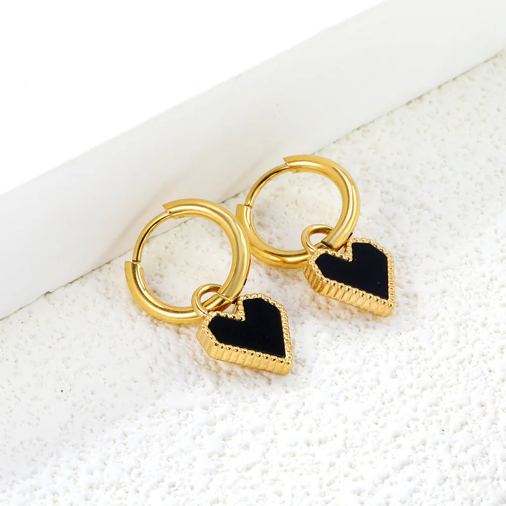 Hanging Black Heart Earrings
