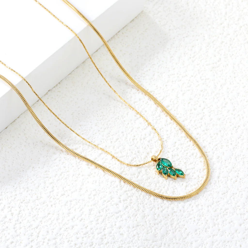 Green Peacock Feather Necklace