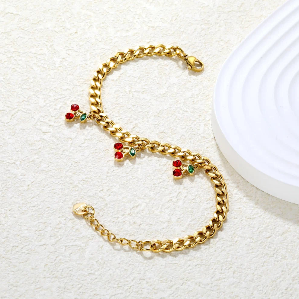 Cherry Drop Chain Bracelet