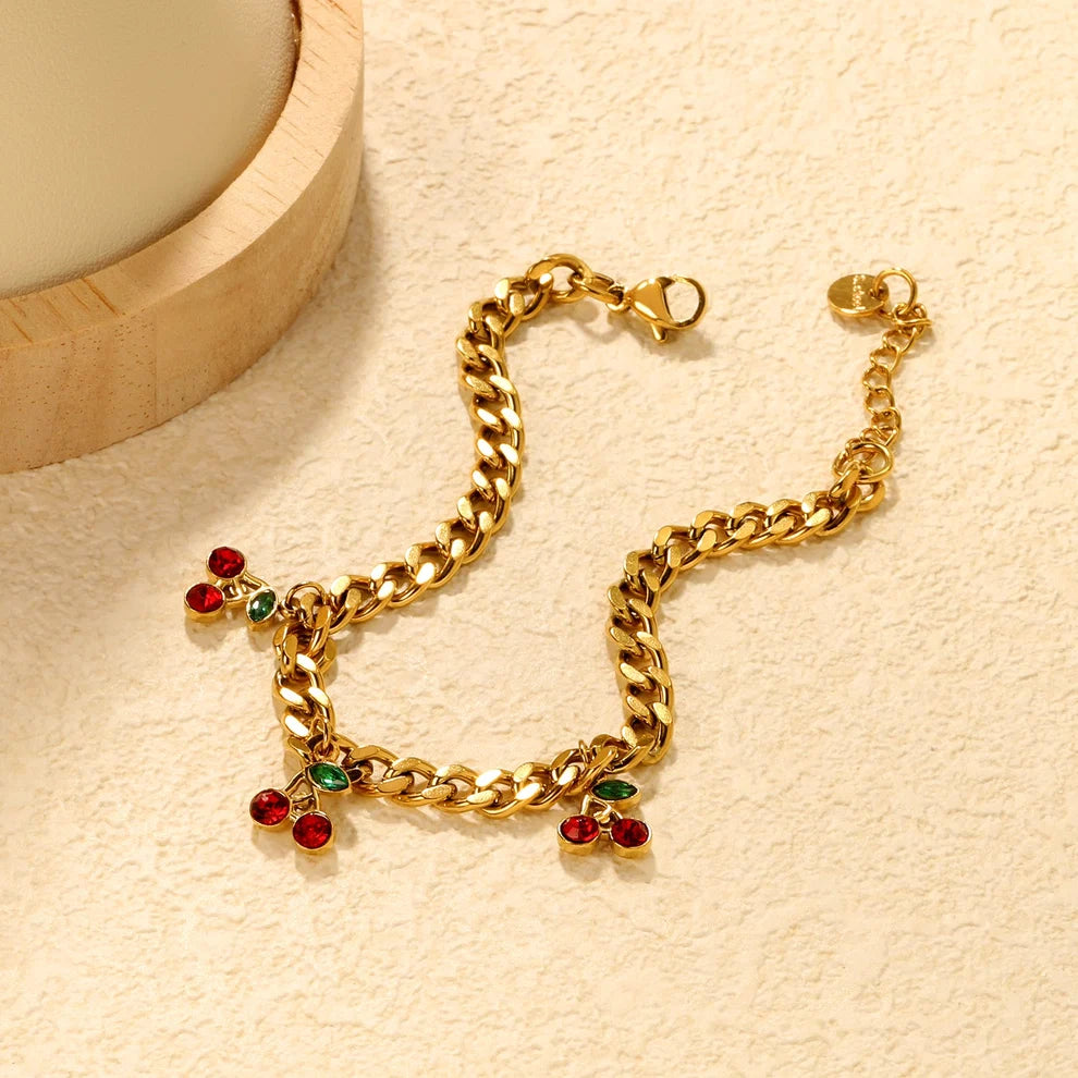 Cherry Drop Chain Bracelet
