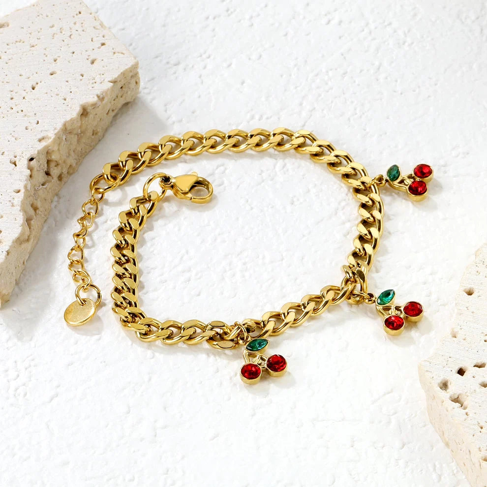 Cherry Drop Chain Bracelet