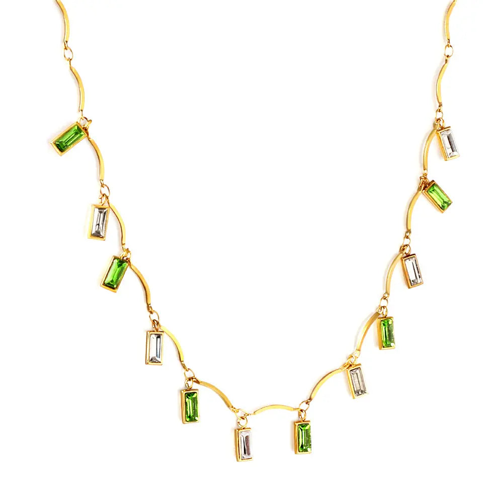 Celeste Green Drop Gold Necklace