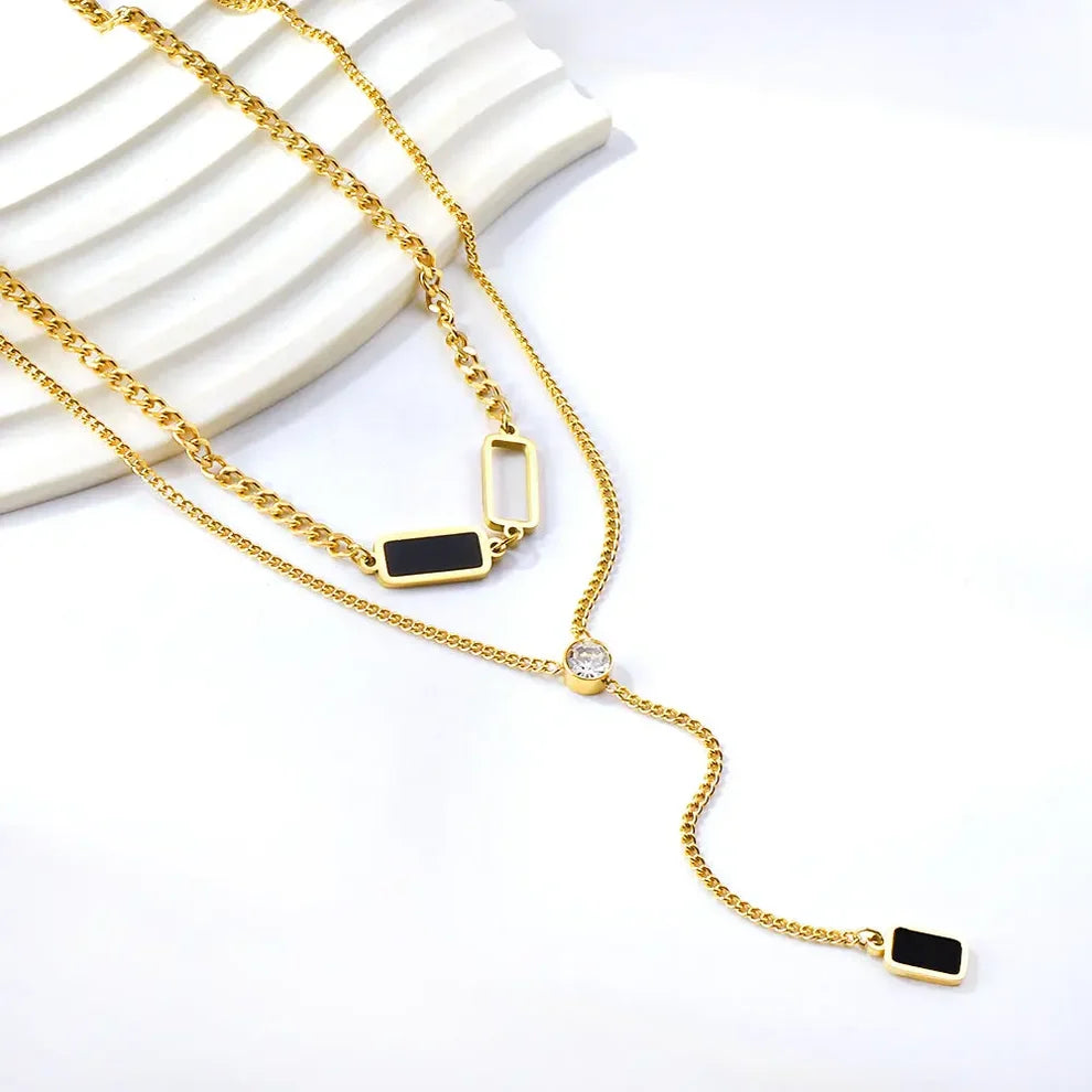 Long Black Accent Double Chain Necklace