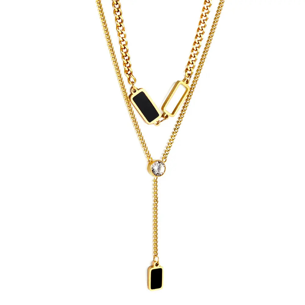Long Black Accent Double Chain Necklace