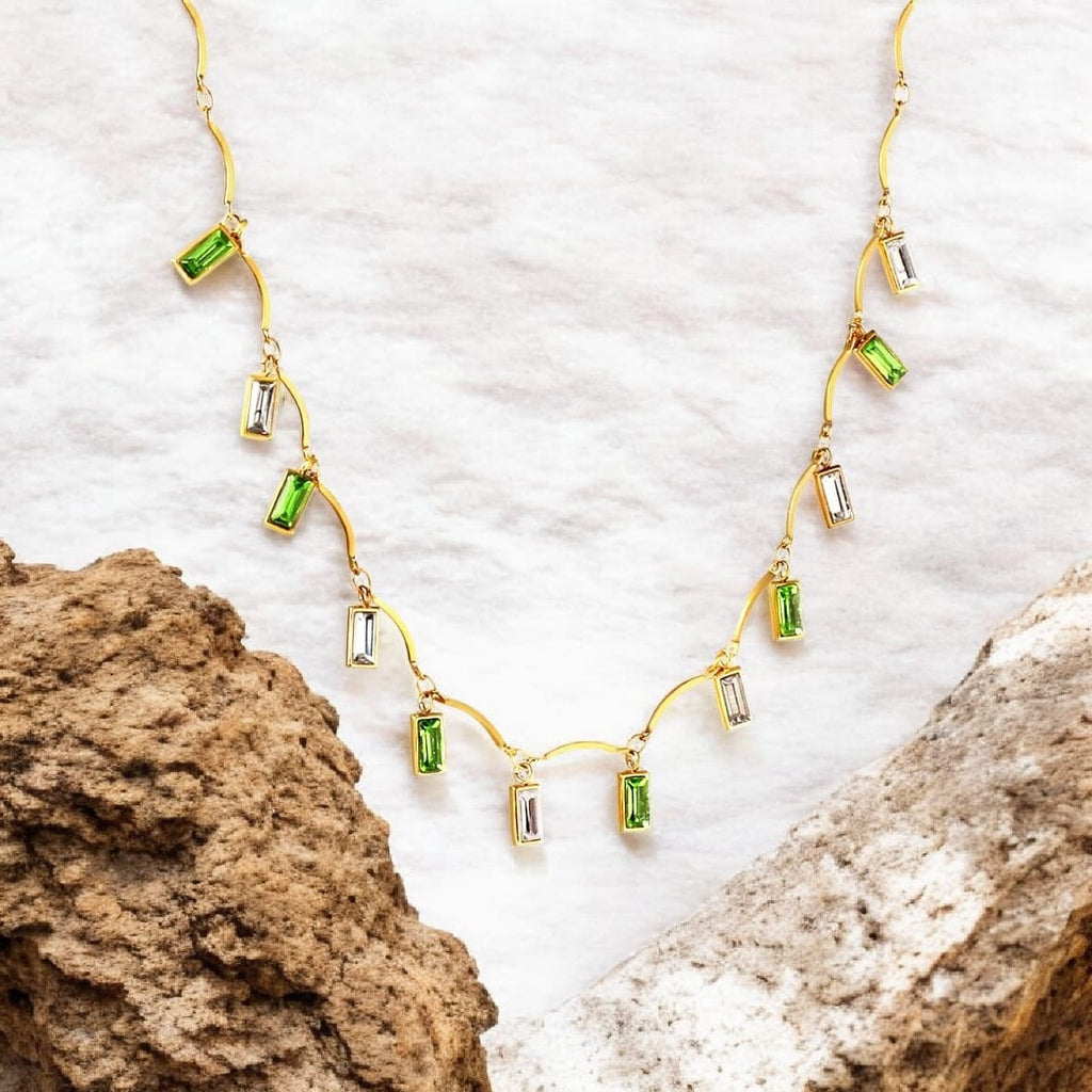 Celeste Green Drop Gold Necklace