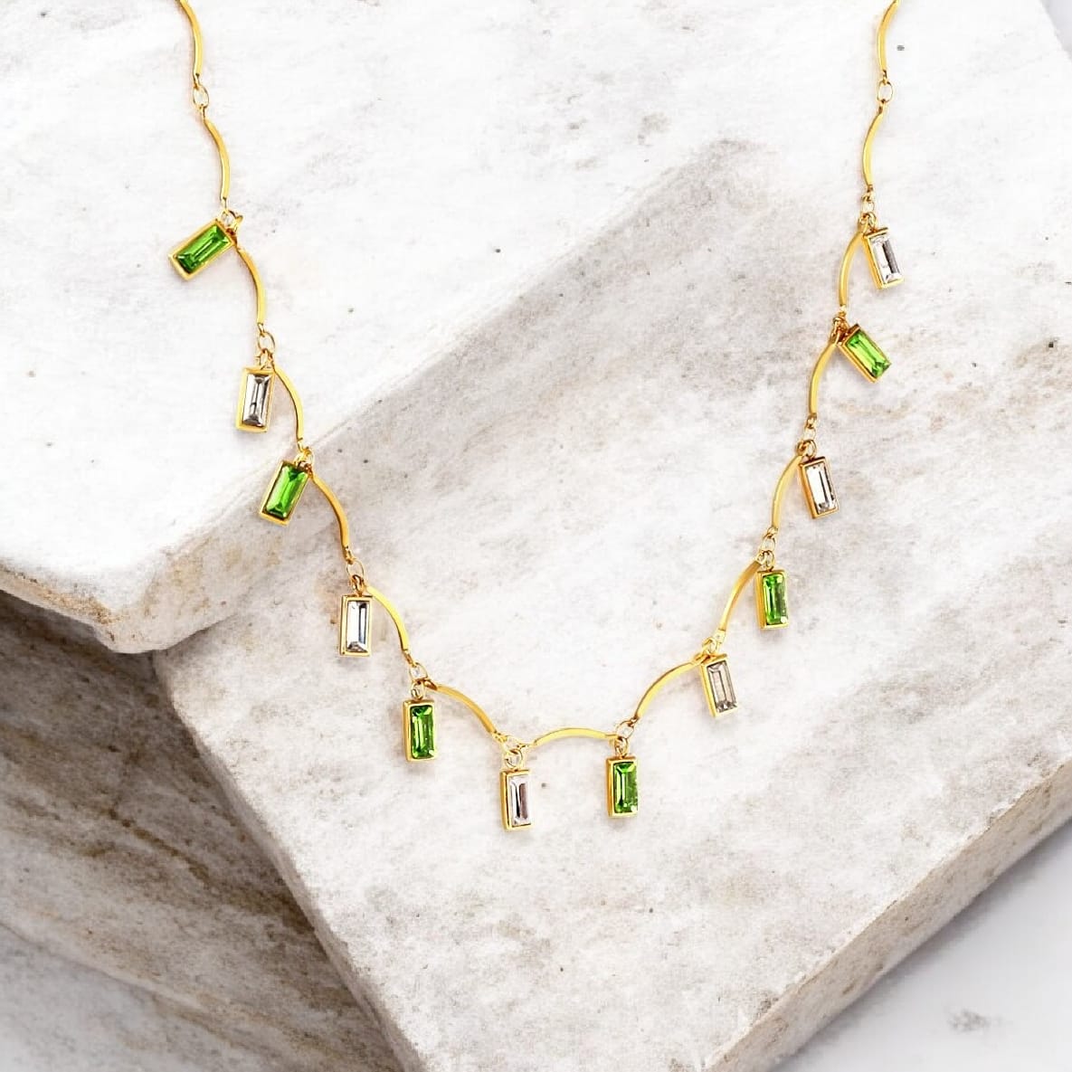 Celeste Green Drop Gold Necklace