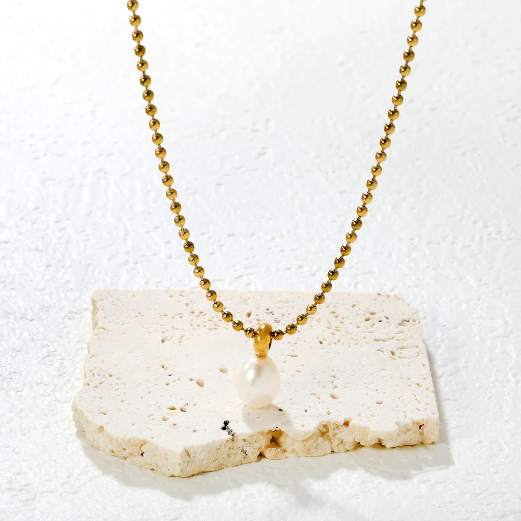 Single Pearl and beaded chain Necklace