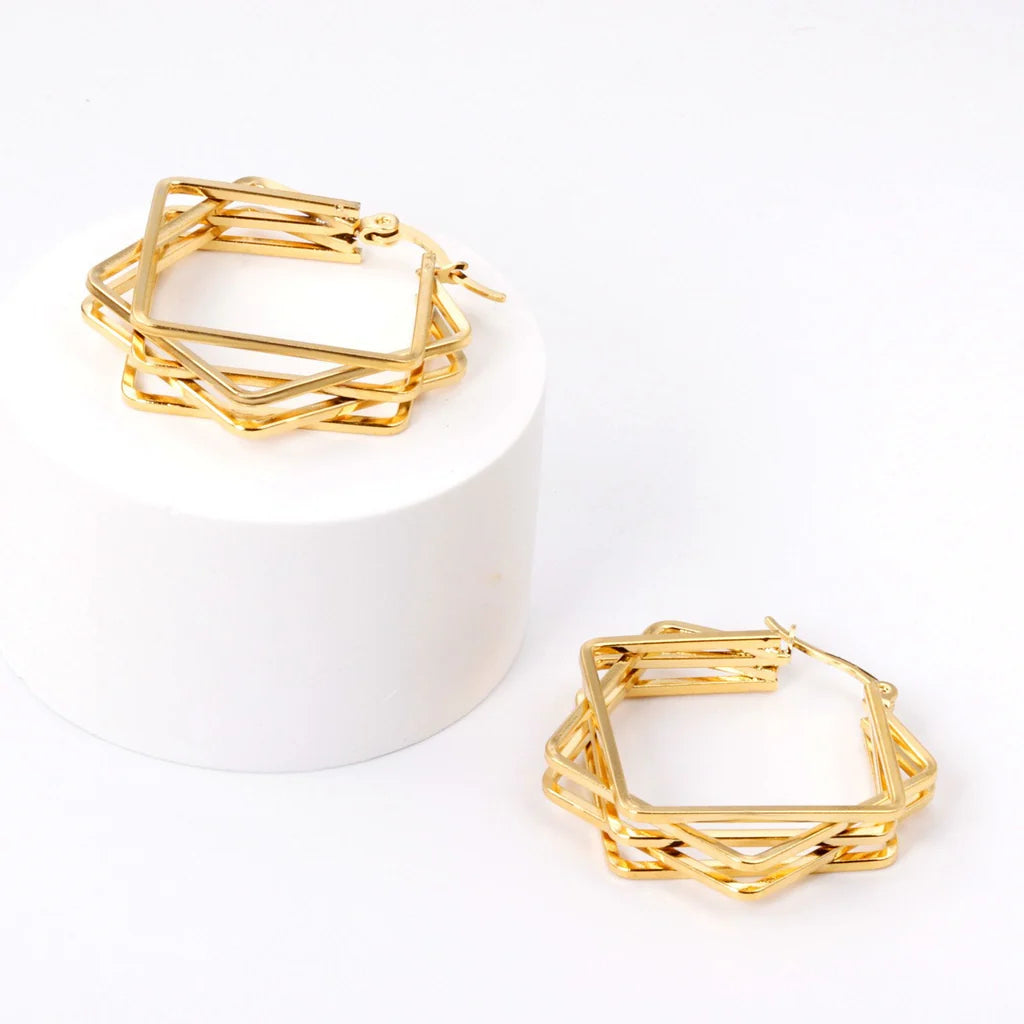 4 Layer Square Hoop Earring