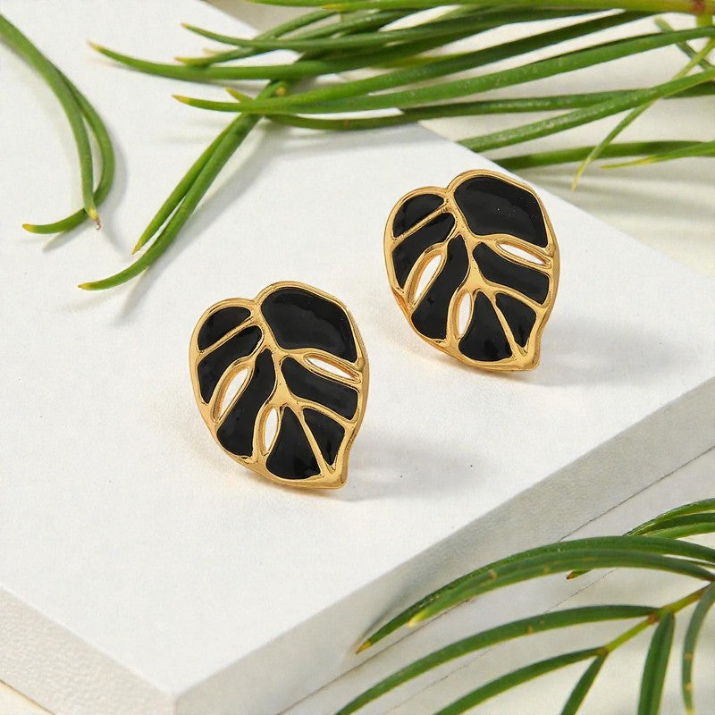 Monstera Leaf Earrings Black