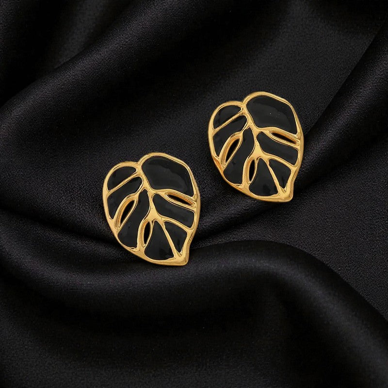 Monstera Leaf Earrings Black