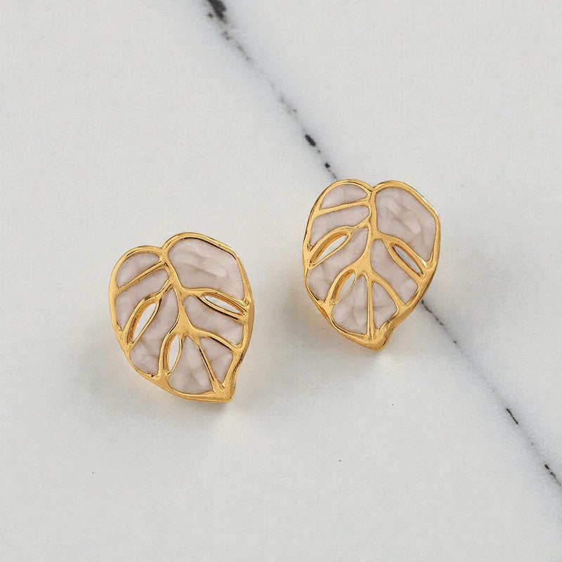 Monstera Leaf Earrings White