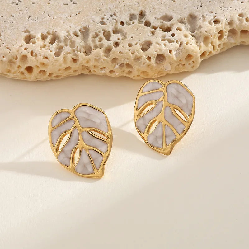 Monstera Leaf Earrings White