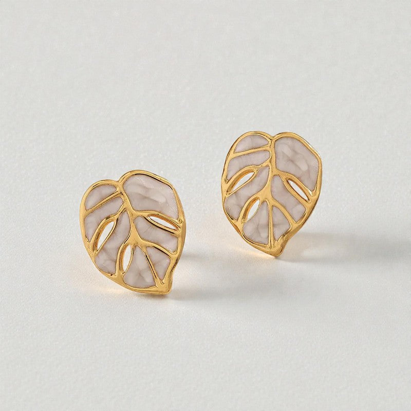 Monstera Leaf Earrings White