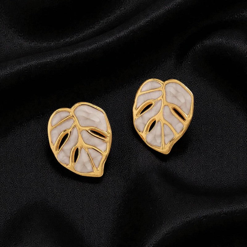 Monstera Leaf Earrings White