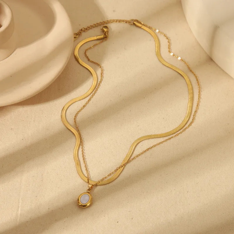 Double Chain with Hanging Pearl Necklace