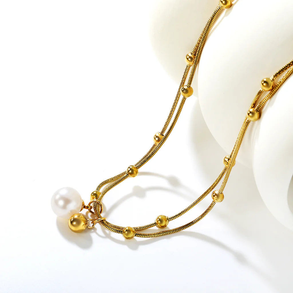 Double Pearl and Beaded Necklace