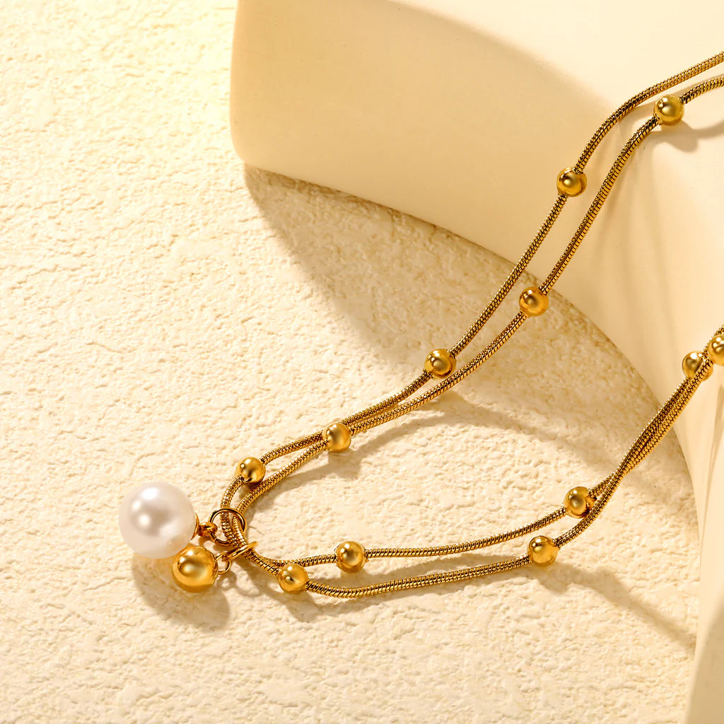 Double Pearl and Beaded Necklace